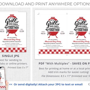 Digital Labor Day BBQ Invitation, Summer Party Invitation, Memorial Day Party Invitation, Cookout Invitation, Grill & Chill, DIY, Printable image 5