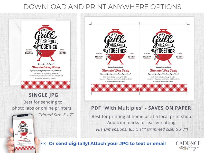Digital Labor Day BBQ Invitation, Summer Party Invitation, Memorial Day Party Invitation, Cookout Invitation, Grill & Chill, DIY, Printable image 5