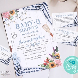 Navy Baby-Q Shower Invitation, Coed Baby Boy Shower Invitation, Blue BBQ Baby Shower Invitation Couples Baby Shower Invite Printable diy BQN