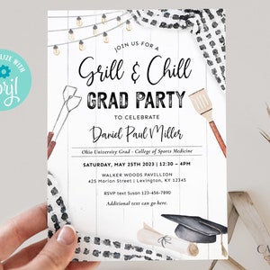 Grill and Chill Graduation Party Invitation, BBQ Grad Party Invitation, College Graduation Party Invite, Grill Out Grad Party, Printable DIY