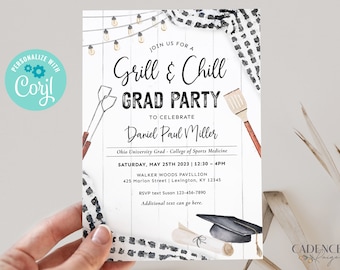 Grill and Chill Graduation Party Invitation, BBQ Grad Party Invitation, College Graduation Party Invite, Grill Out Grad Party, Printable DIY