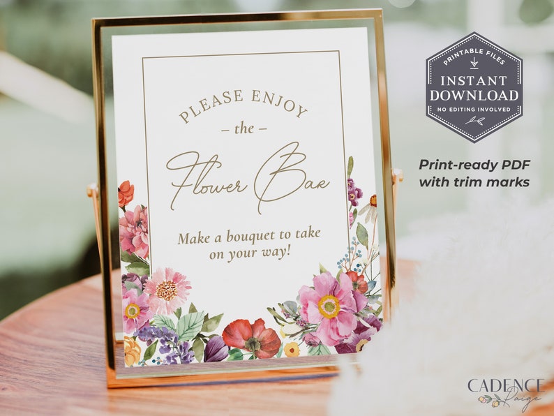 8 X 10 Flower Bar Sign PDF Summer Flowers Bridal Shower Take Etsy