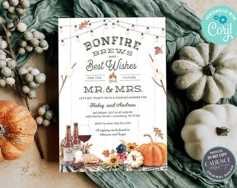 Digital Bonfire and Brews Couples Shower Invitation, Autumn Wedding Shower Invite, Fall Engagement Party Invite, Wine Beer Bonfire, DIY, GP