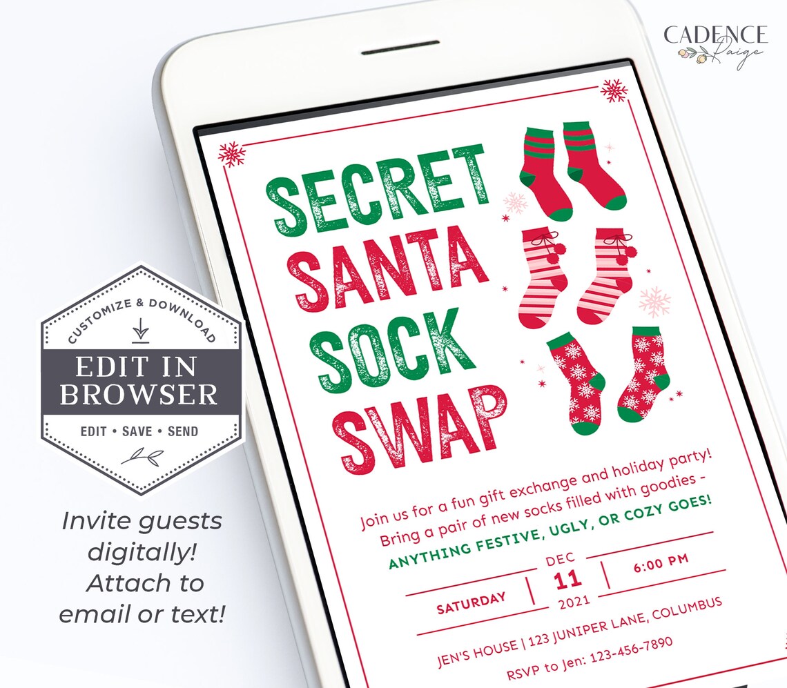 Christmas Sock Exchange Party Invite Holiday Sock Swap Party Etsy
