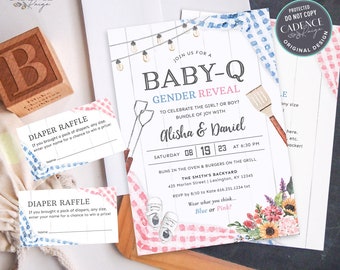 Gender Reveal BBQ Invitation, Baby-Q Gender Reveal Invitation, Fun Gender Reveal Invite, Blue or Pink, boy or girl, BabyQ Printable DIY BQGR