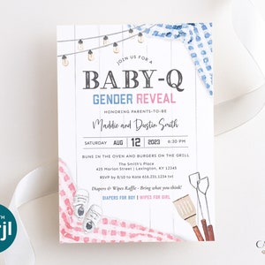 Invitación para revelación de género BabyQ, invitación digital para barbacoa de revelación de género, invitación para picnic de revelación de género, parrillada de revelación de género, imprimible, hazlo tú mismo, BQGR imagen 8