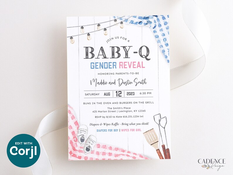 Invitación para revelación de género BabyQ, invitación digital para barbacoa de revelación de género, invitación para picnic de revelación de género, parrillada de revelación de género, imprimible, hazlo tú mismo, BQGR imagen 8