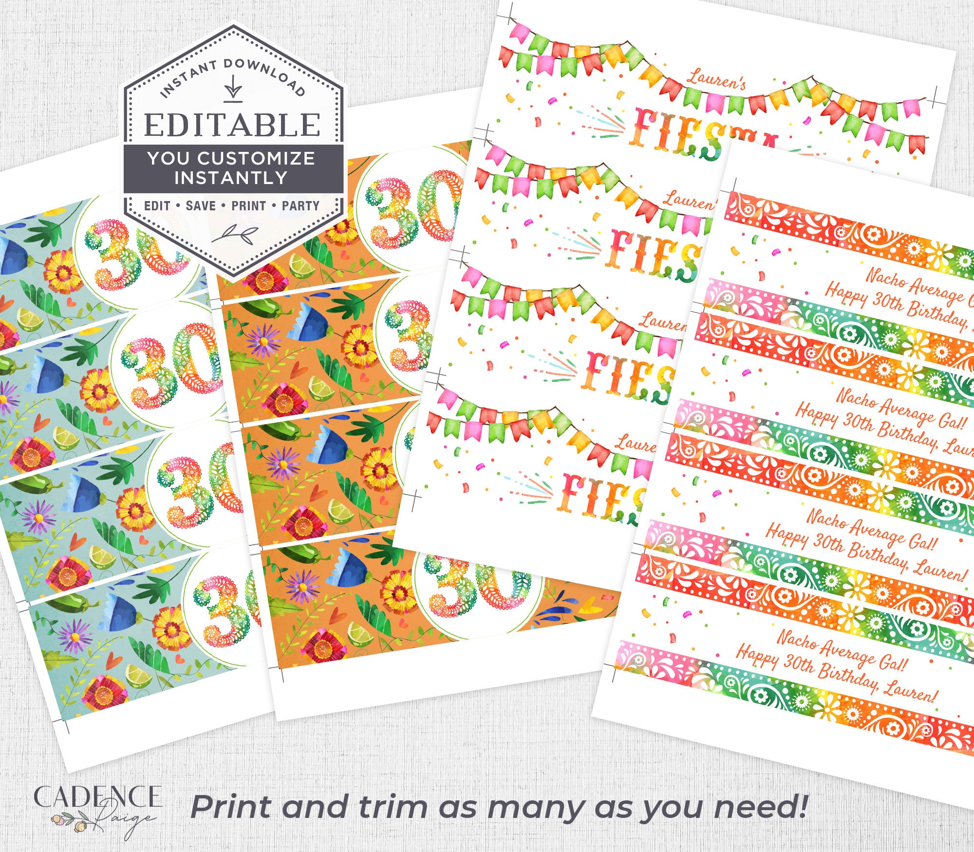 Printable Water Bottle Labels Fiesta Water Bottle Labels | Etsy