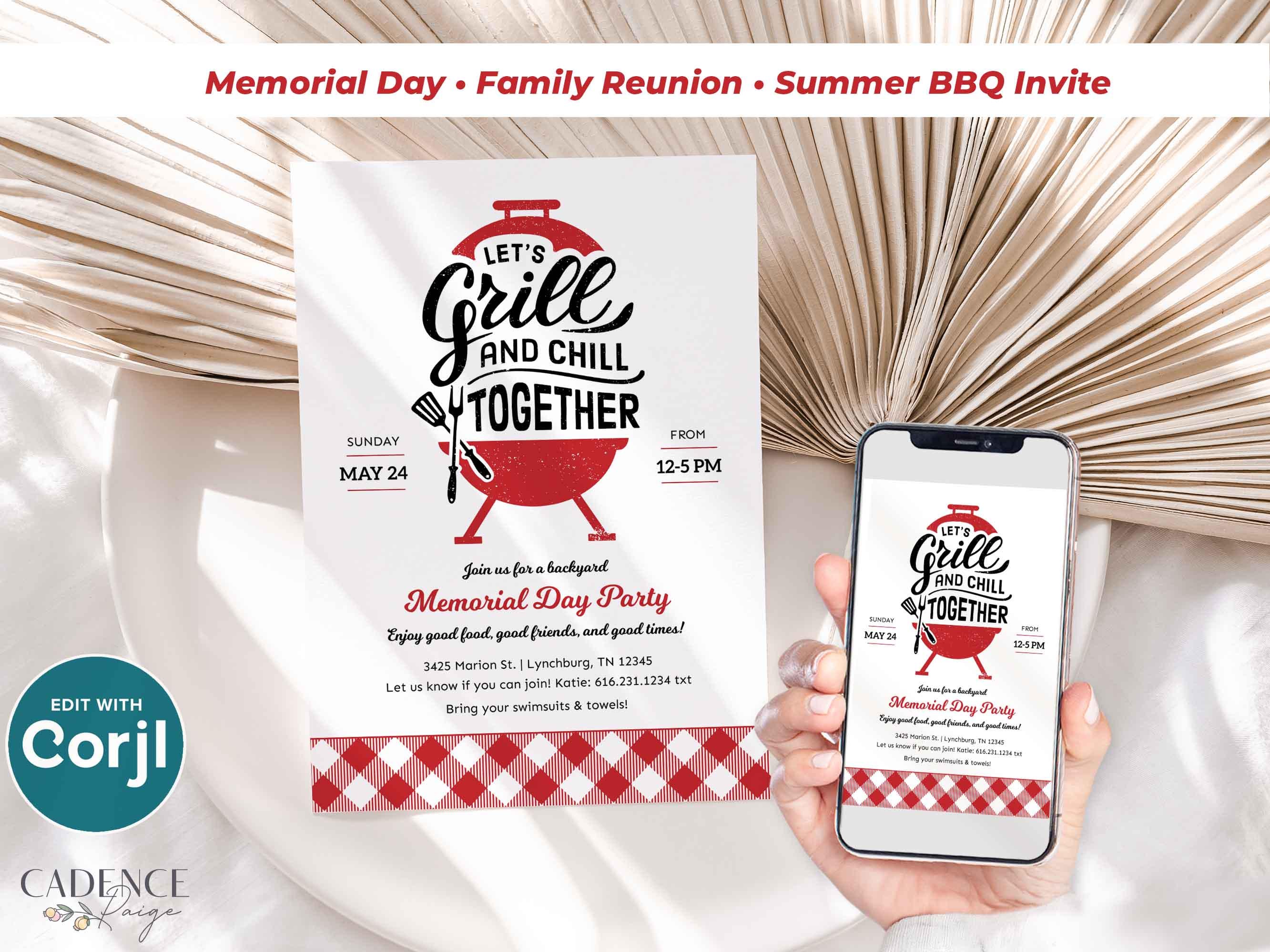 Memorial Day BBQ Invitation Template | Summer Cookout Invite | Family ...