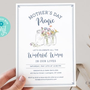 Muttertags-Picknick-Einladung, Feiern Sie Mama-Einladung, Muttertags-Grillparty, Kirchen-Picknick, Frauentag, Familien-Picknick, druckbares DIY