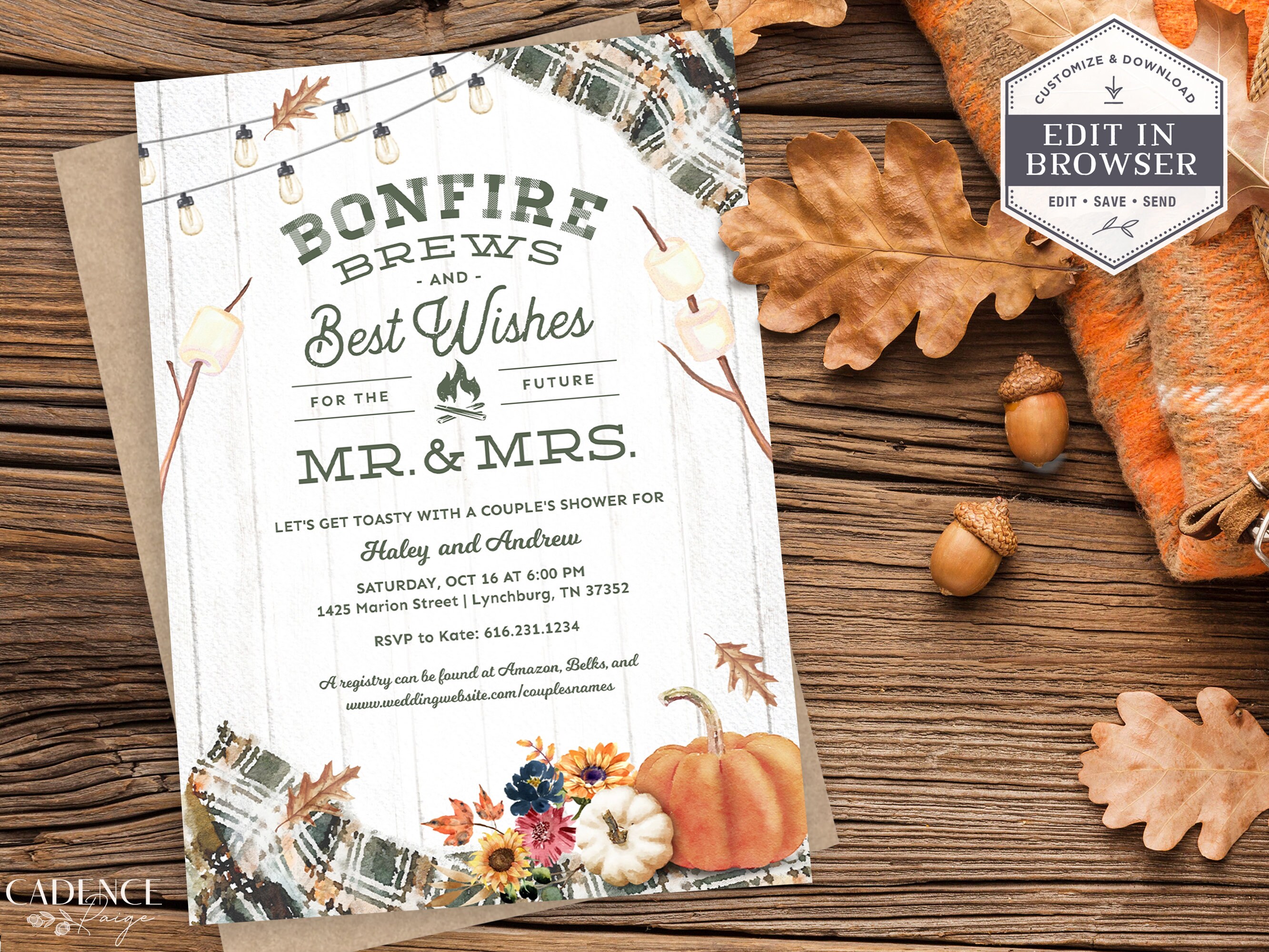 Fall R Invitations Bonfire Bonfire Couples Shower Invitation Autumn Wedding Shower | Etsy