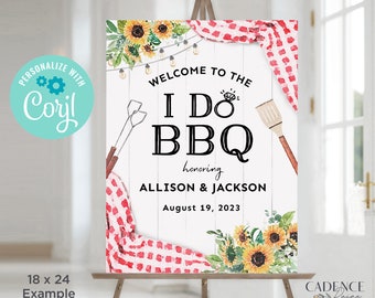 I Do BBQ Welcome Sign, BBQ Rehearsal Dinner Welcome Sign, Red Bbq Couples Shower Sign, Coed Wedding Shower Sign, Sunflowers, Printable, BQRS