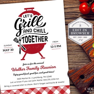 Digital Family Reunion Invitation, Pool Party Invite, Memorial Day Party Invitation, Summer Cookout Invite, Grill & Chill, DIY Printable A22