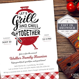 Digital Family Reunion Invitation, Pool Party Invite, Memorial Day Party Invitation, Summer Cookout Invite, Grill & Chill, DIY Printable A22