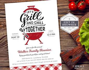 Digital Family Reunion Invitation, Pool Party Invite, Memorial Day Party Invitation, Summer Cookout Invite, Grill & Chill, DIY Printable A22