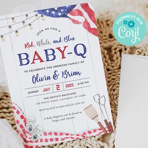 4th of July Baby Shower Invitation, Patriotic Baby Shower Invitation, Red White and Due Baby Shower, American, BabyQ Shower, Printable DIY image 7