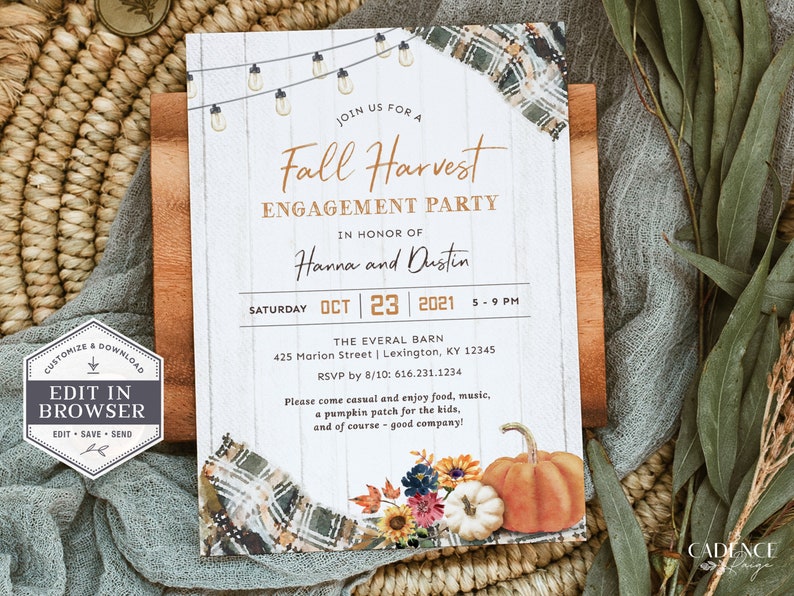 Fall Engagement Party Invitation Fall Harvest Couple's Etsy