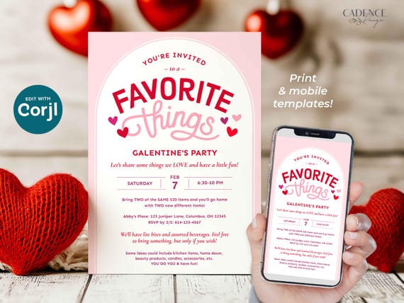 Favorite Things Valentine's Party Invitation, Galentine's Brunch (Digital Download)