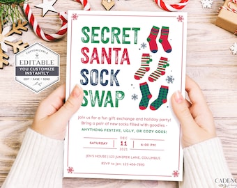 Christmas Sock Exchange Party Invite, Holiday Sock Swap Party Invite, Fun Christmas Exchange, Sock Exchange Invitation, DIY Printable, Corjl