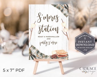 Small S'mores Station Sign, 5 x 7 S'mores Sign, Smores Bar, Printable S'mores Sign, Party S'more, Smores Bar, Bonfire Sign, Digital PDF, GP