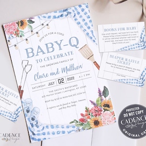 Light Blue Baby-Q Shower Invitation, BBQ Couples Baby Shower Invite, Baby Boy bbq Shower Invite, Backyard Shower, Blue, Printable, DIY, BQB