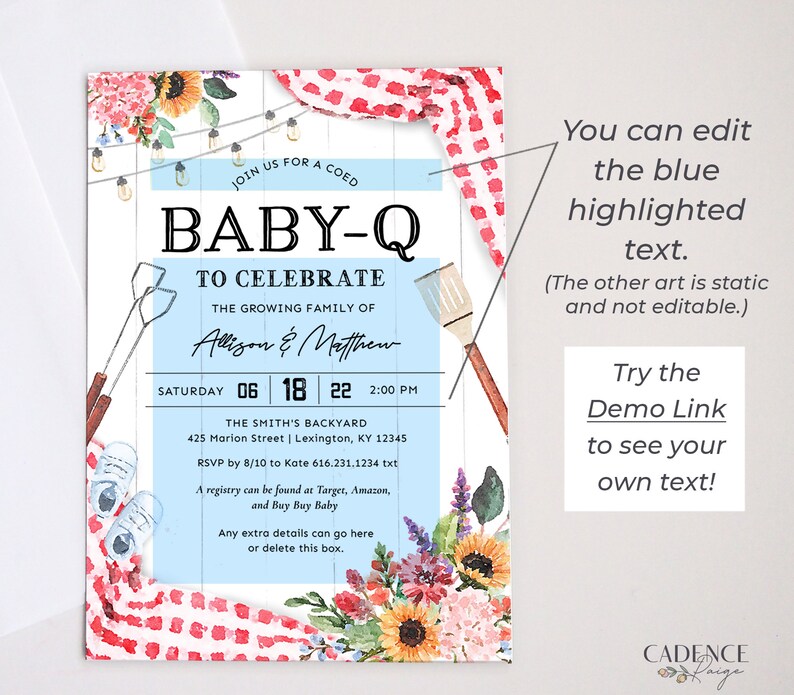 Baby-Q-doucheuitnodiging, BBQ-babyshoweruitnodiging, uitnodiging babyshower babyjongen, picknick babyshower, picknick babyshower, achtertuindouche, afdrukbaar, BQR afbeelding 3