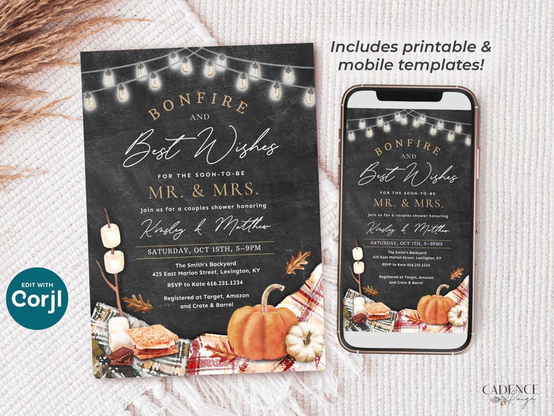 Fall R Invitations Bonfire Bonfire Couples Shower Invitation, Autumn Wedding Shower Invite, Rustic ...