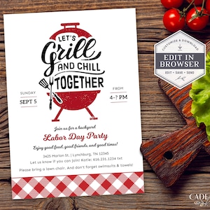 Digital Labor Day BBQ Invitation, Summer Party Invitation, Memorial Day Party Invitation, Cookout Invitation, Grill & Chill, DIY, Printable image 9