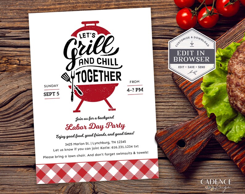 Digital Labor Day BBQ Invitation, Summer Party Invitation, Memorial Day Party Invitation, Cookout Invitation, Grill & Chill, DIY, Printable image 9