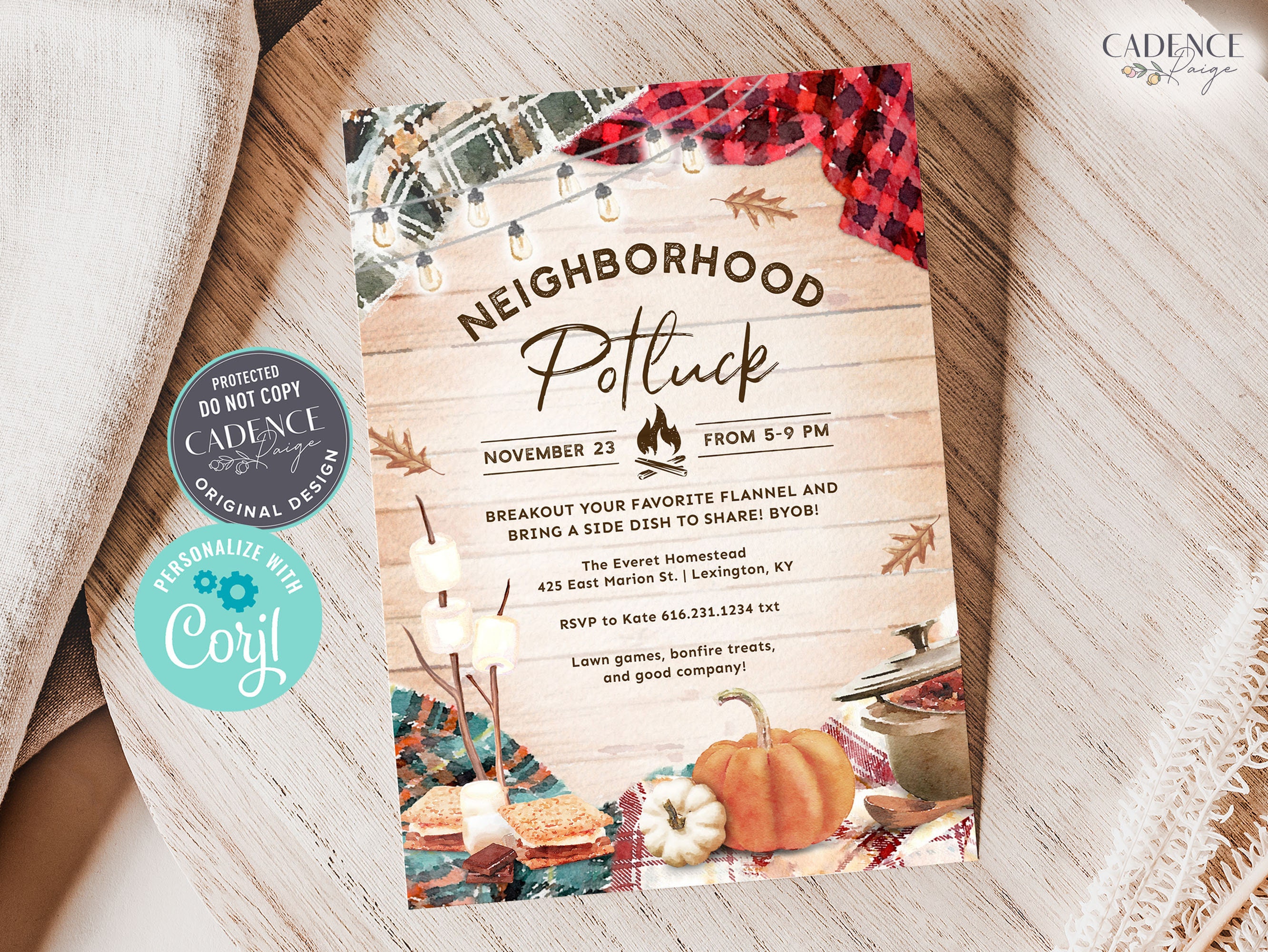 Fall Potluck Party Invitation, Fall Neighborhood Party, Community ...