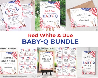 Red White and Due Baby Shower Bundle, Patriotic BabyQ Shower Decorations, USA BBQ Baby Shower, Couples Shower, Gender Neutral, Corjl BQUS