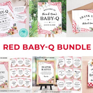 Baby-Q Shower Bundle, Red Gingham Baby-Q Decorations, BabyQ Shower Signs, Couples Shower Baby BBQ Decorations, Gender Neutral, Corjl BQR