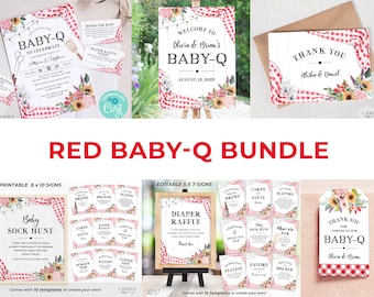 Baby-Q Shower Bundle, Red Gingham Baby-Q Decorations, BabyQ Shower Signs, Couples Shower Baby BBQ Decorations, Gender Neutral, Corjl BQR