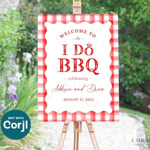 Placa de boas-vindas personalizada "Eu faço churrasco", pôster vermelho de boas-vindas "Eu faço churrasco", chá de bebê com churrasco para casais, piquenique misto, xadrez vermelho, modelo de placa personalizada para impressão em ondas