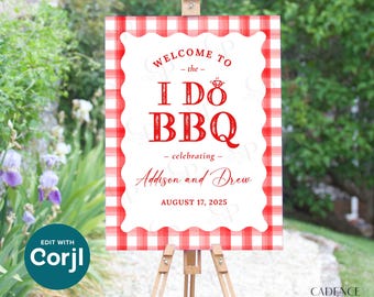 Custom I Do BBQ Welcome Sign: Red Gingham Couples Shower (Printable Template)