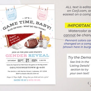 Gender Reveal Party Invitation for Football Tailgate Gender Reveal Invitation Football Game Gender Reveal Invite Send Digitally Printable image 5