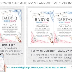 Invitación para revelación de género BabyQ, invitación digital para barbacoa de revelación de género, invitación para picnic de revelación de género, parrillada de revelación de género, imprimible, hazlo tú mismo, BQGR imagen 7