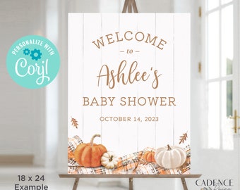 Pumpkin Spice Baby Shower Welcome Sign, Fall Baby Shower Welcome Sign, Coffee Theme Baby Shower Poster, Cafe, Customizable, Printable, Corjl