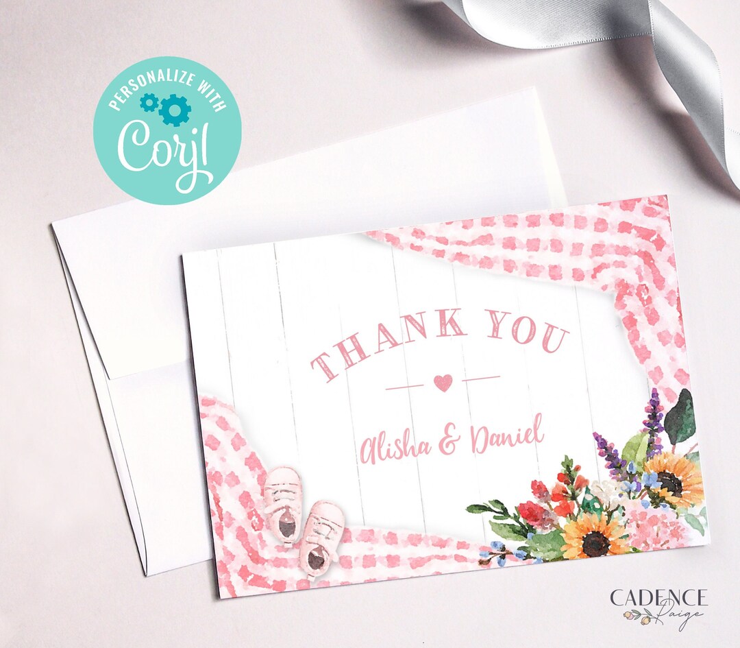 Pink Babyq Thank You Notes, BBQ Shower Thank You Notes, Pink Gingham