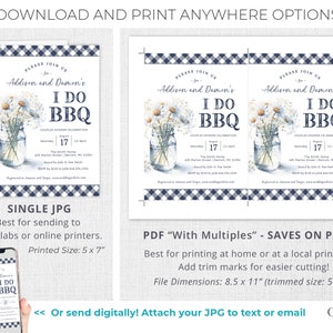 Invitation for BBQ Couples Shower in Navy I Do BBQ Shower Invitation with Daisies in Mason Jar and Navy Gingham Digital Invitation for BBQ image 6