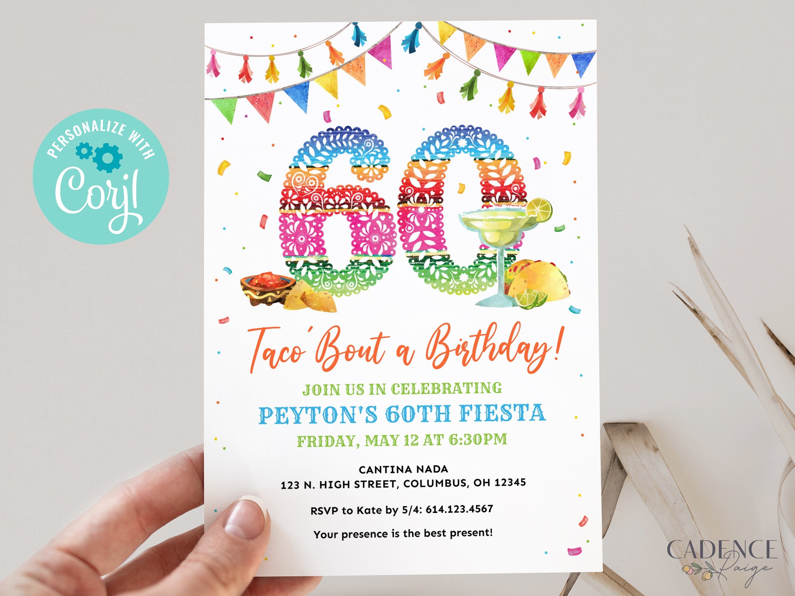 60th Birthday Invitation Fiesta Theme, Taco Bout 60 Invitation