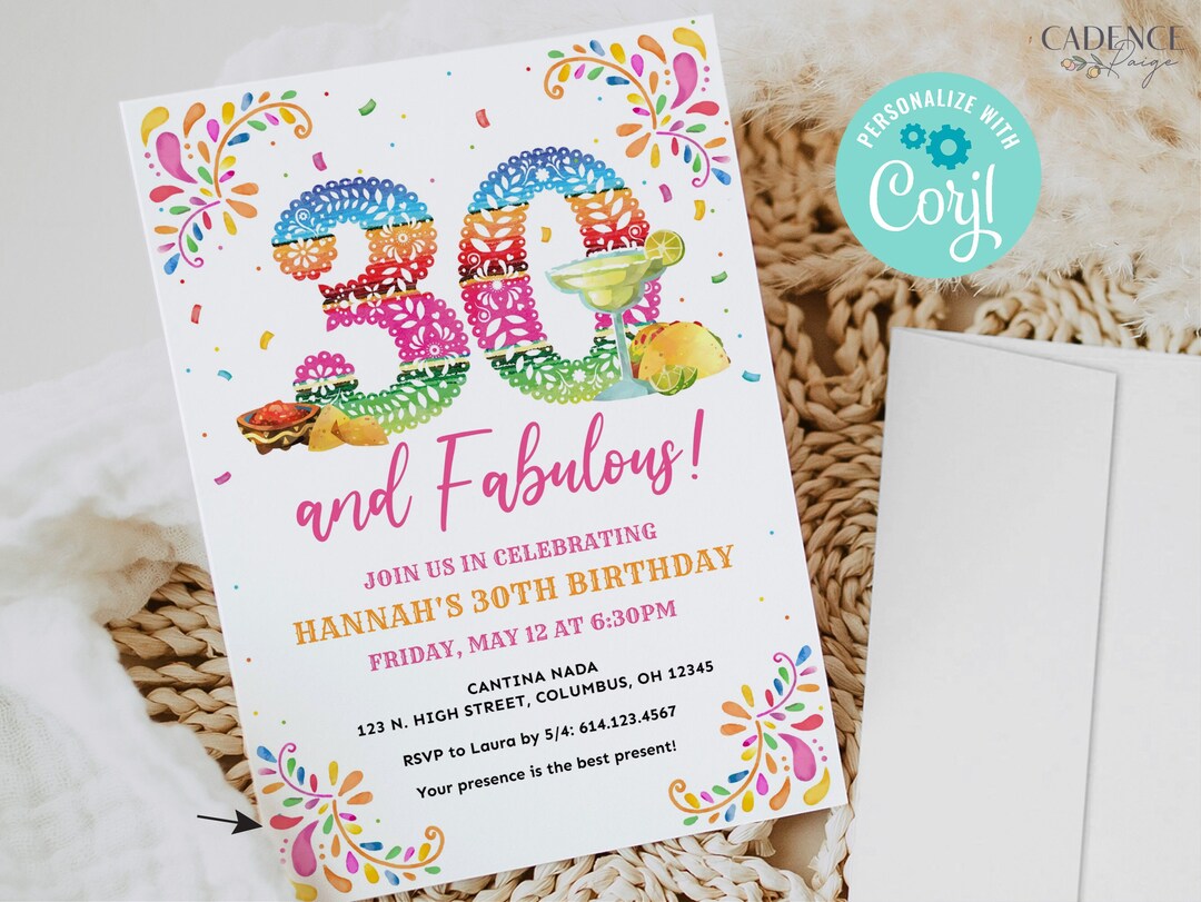 30th Birthday Invitation, 30th Fiesta Birthday Invite, Mexican Themed ...
