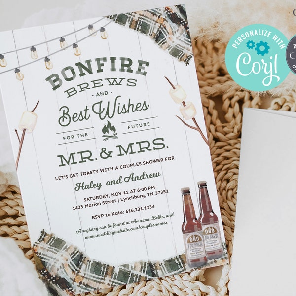 Digital Bonfire Brews and Best Wishes Couples Shower Invitation, Bonfire Engagement Party Invite, Brews before I Dos Bonfire Shower, DIY, GP