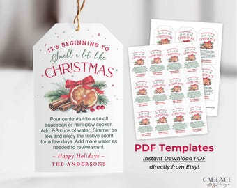 d'étiquette-cadeau de pot-pourri de Noël mijoté | Téléchargement instantané au format PDF, modifiable, imprimez vos propres étiquettes pour marmites