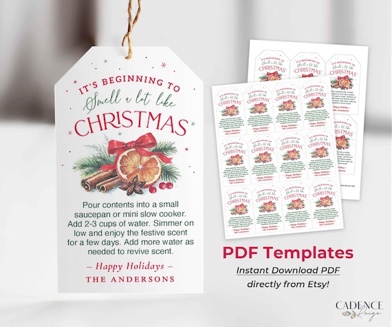 Christmas Simmering Potpourri Gift Tag Template | Instant Download PDF, Editable, Print Your Own Simmer Pot Tags