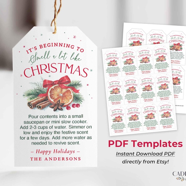 Christmas Simmering Potpourri Gift Tag Template | Instant Download PDF, Editable, Print Your Own Simmer Pot Tags