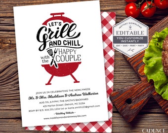 Digital Backyard Wedding Reception Invitation, I Do BBQ, Grill and Chill Rehearsal Dinner, BBQ Engagement Party Invite, Printable, Corjl A22