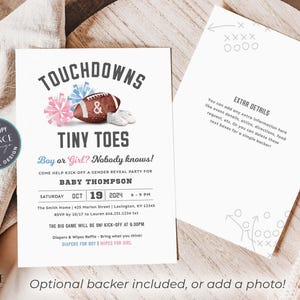 Football Gender Reveal Invitation Touchdown and Tiny Toes Invitation Gender Reveal Party Football Tailgate and Celebrate, Digital Printable image 8
