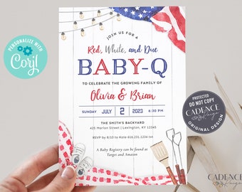 4th of July Baby Shower Invitation, Patriotic Baby Shower Invitation, Red White and Due Baby Shower, American, BabyQ Shower, Printable DIY