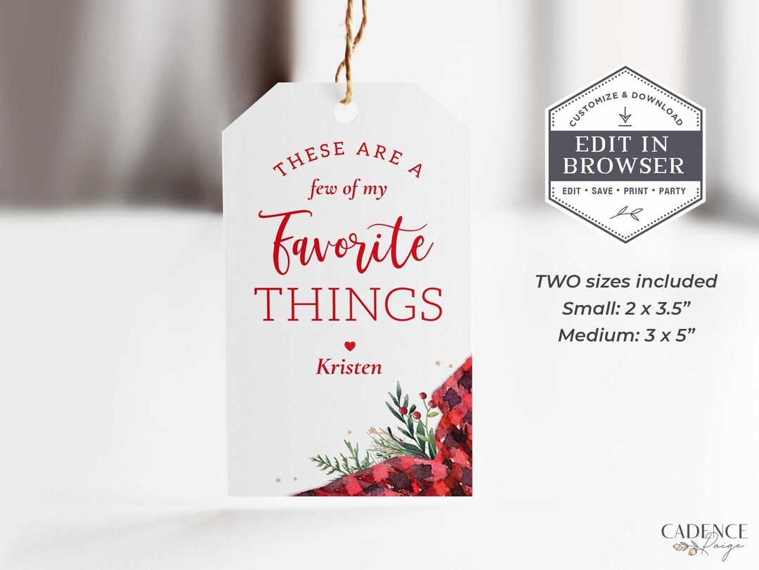 Favorite Things Gift Tag, Favorite Things Favor, Printable Holiday Gift ...